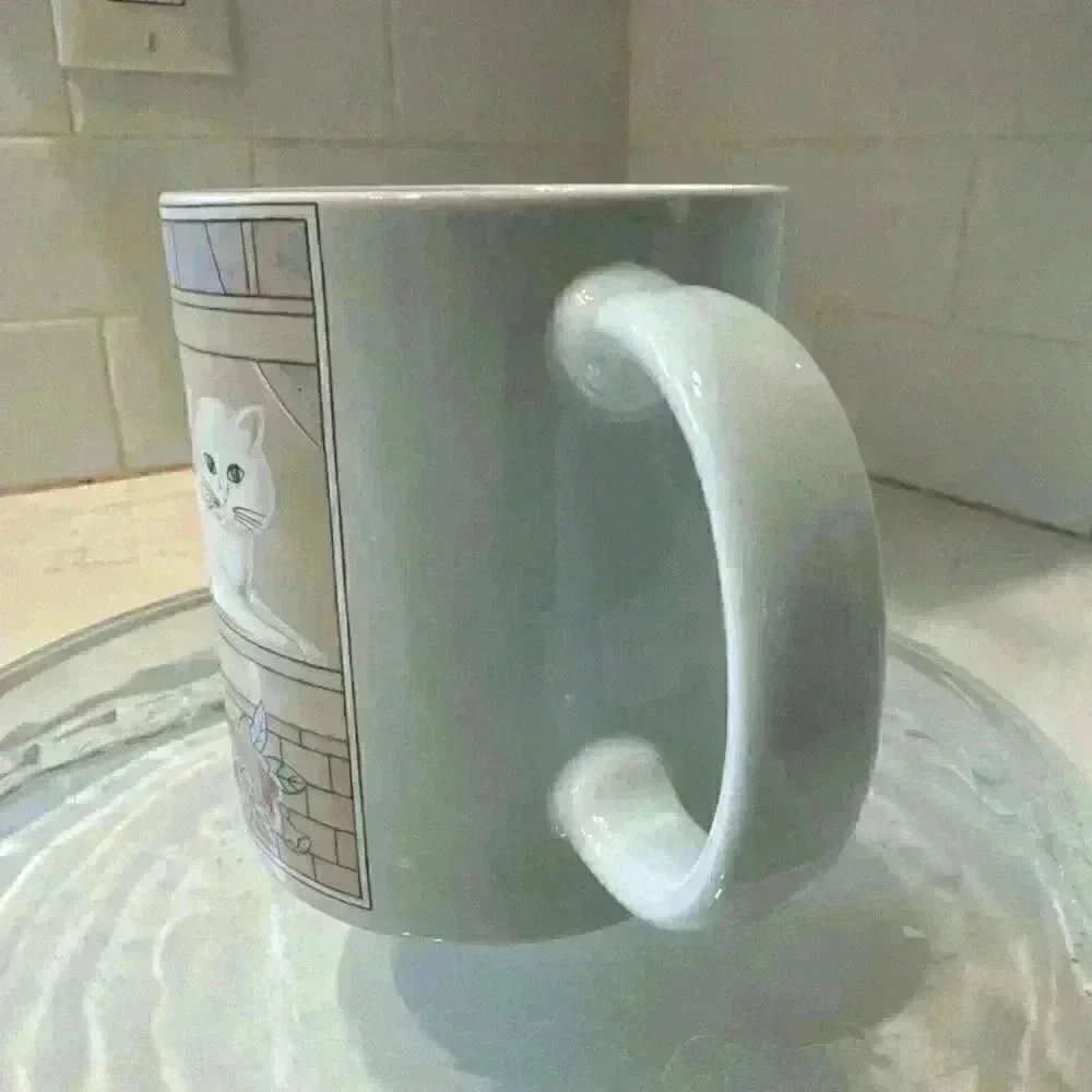 VTG Otagiri Japan White Cat In Window Raised Embossed Curtis Swann Coffee Mug